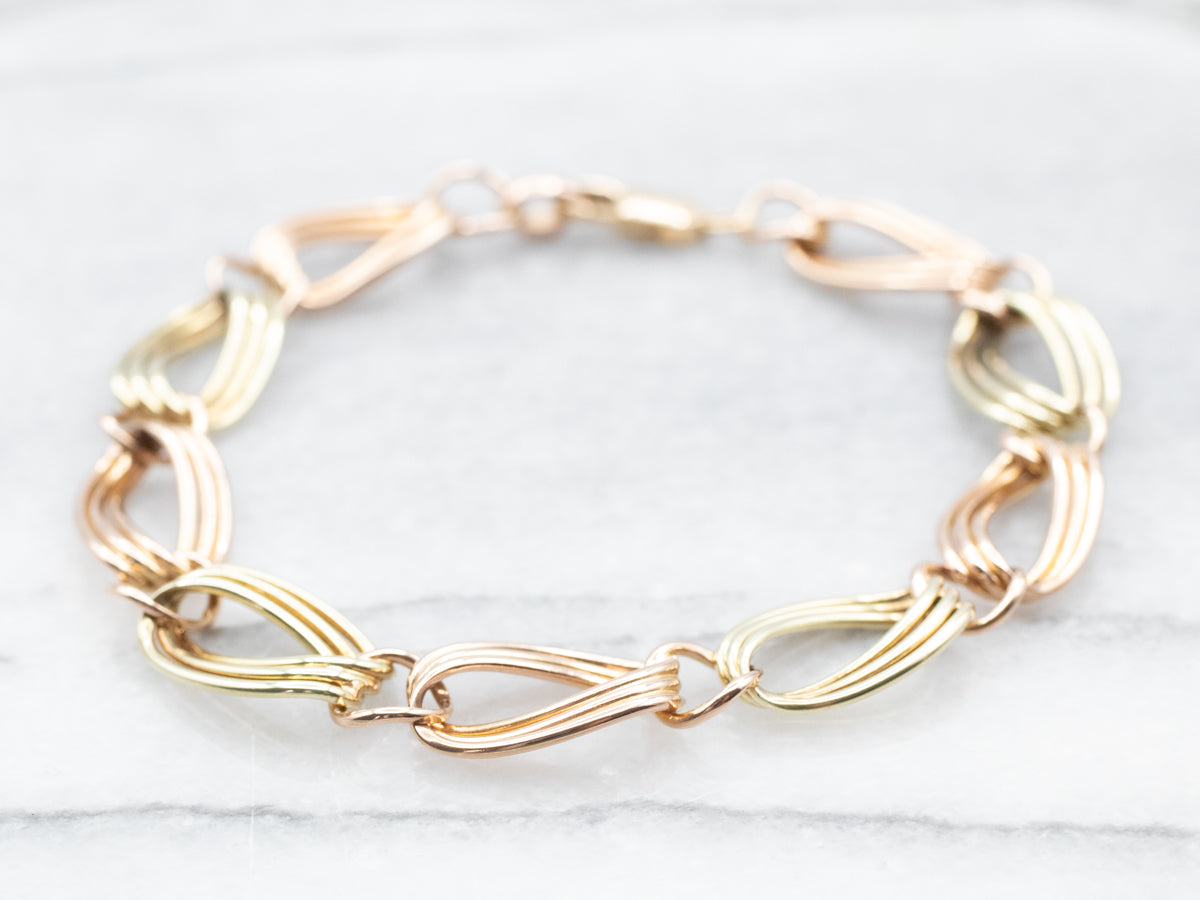 Two Toned Gold Fancy Curb Chain Bracelet