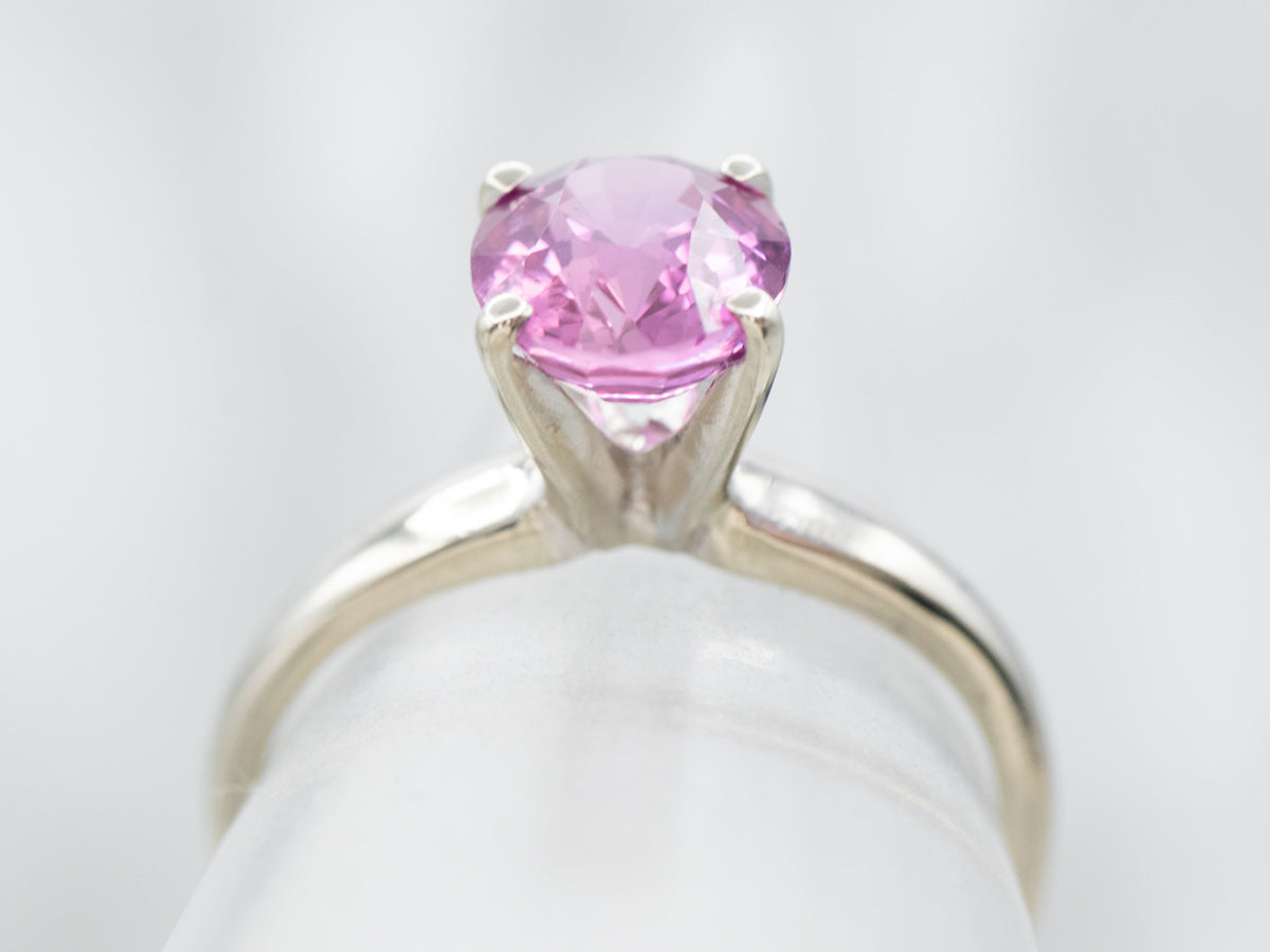 Pink Sapphire Solitaire Ring in White Gold