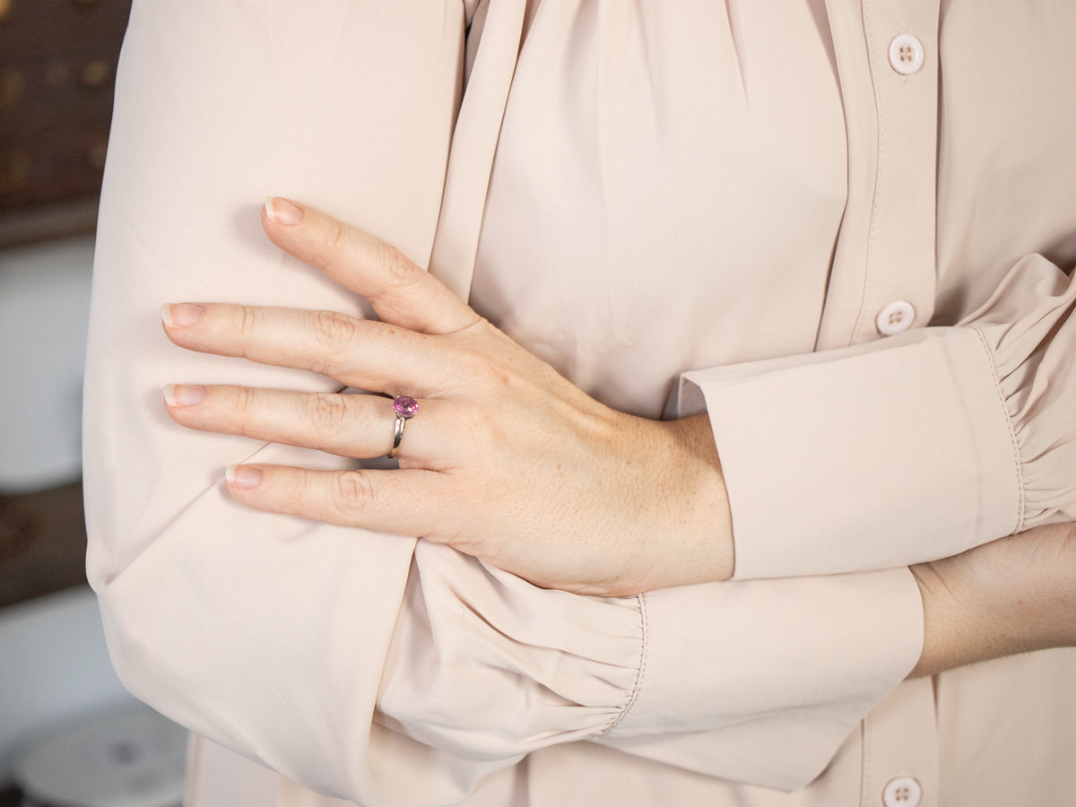 Pink Sapphire Solitaire Ring in White Gold