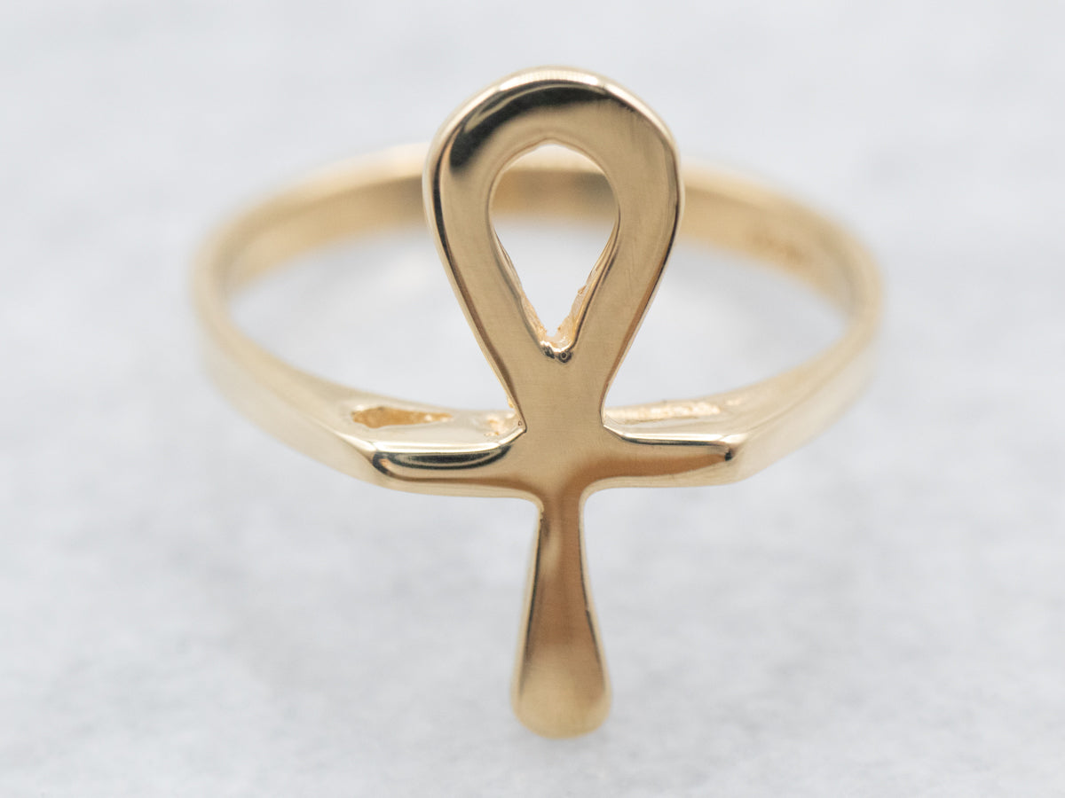 Polished Gold Ankh Ring