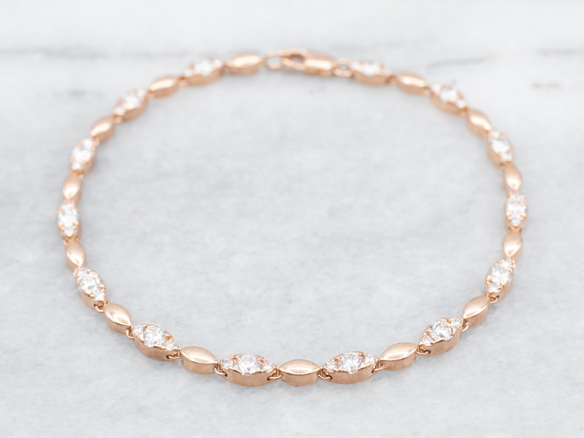 Rose Gold Diamond Marquise Link Bracelet