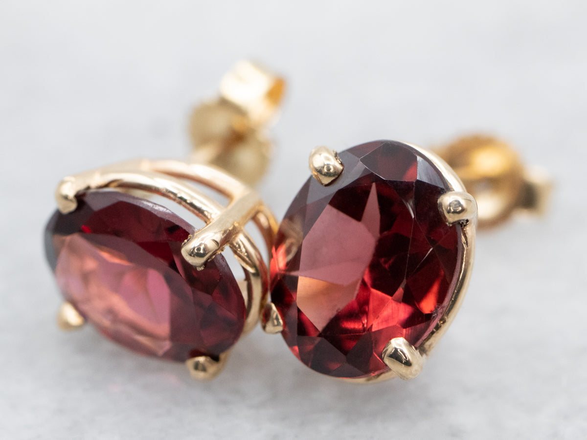 Bold Oval Garnet Stud Earrings