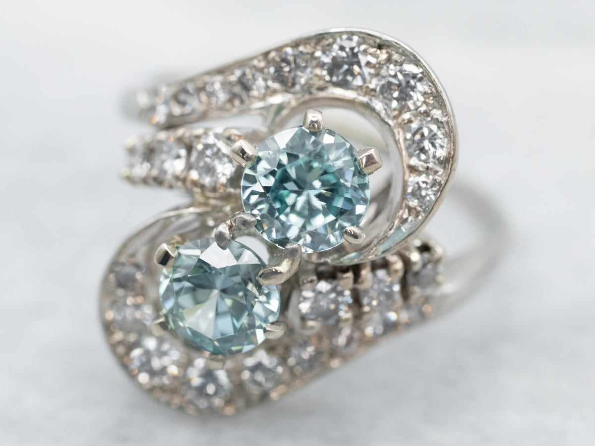 Blue Zircon Toi et Moi Bypass Style Ring