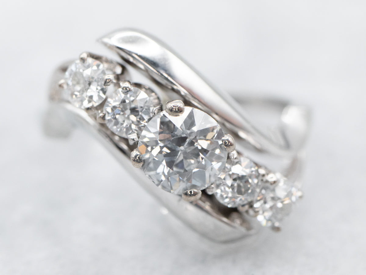 Scrolling Diamond Bypass-Style Engagement Ring