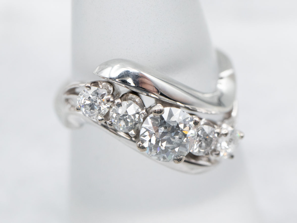 Scrolling Diamond Bypass-Style Engagement Ring