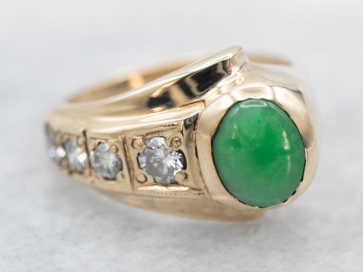 Modernist Jade and Diamond Ring