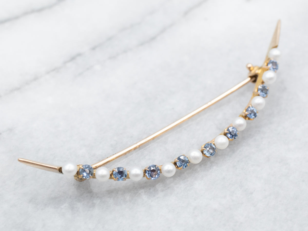 Dangling Sapphire and sold Pearl Brooch