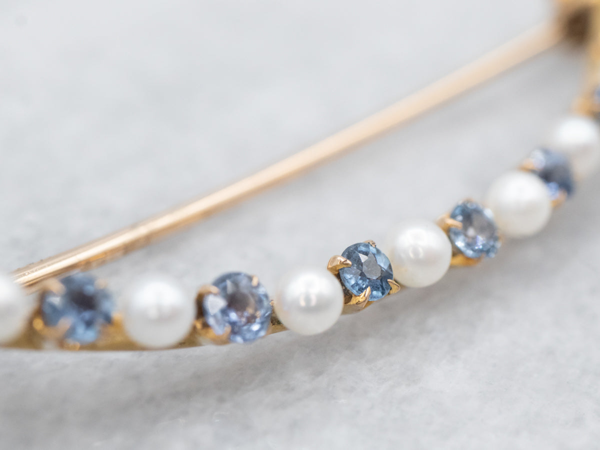 Art Deco Sapphire and Pearl Moon hot Pin