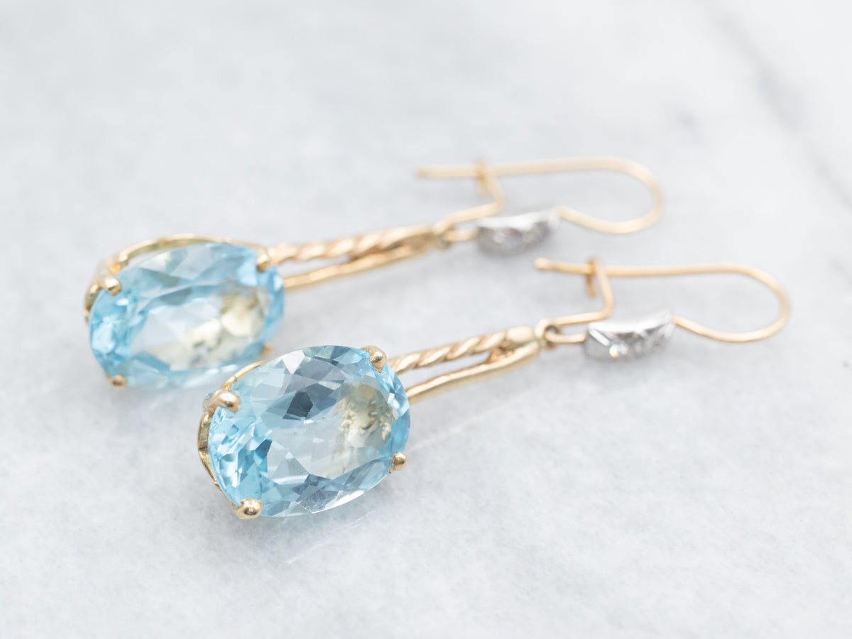 Twisting Blue Topaz and Diamond Drop Earrings