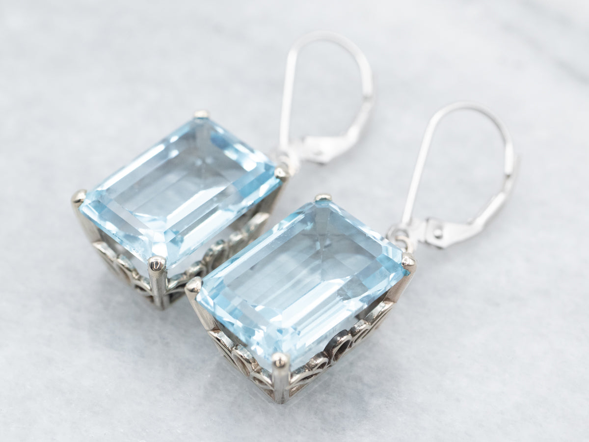 Stunning Blue Topaz and Diamond Drop Earrings