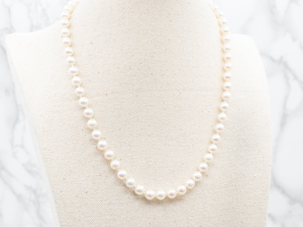 Vintage Uniform Double Strand Cultured Pearl Necklace W/ 14kt Clasp