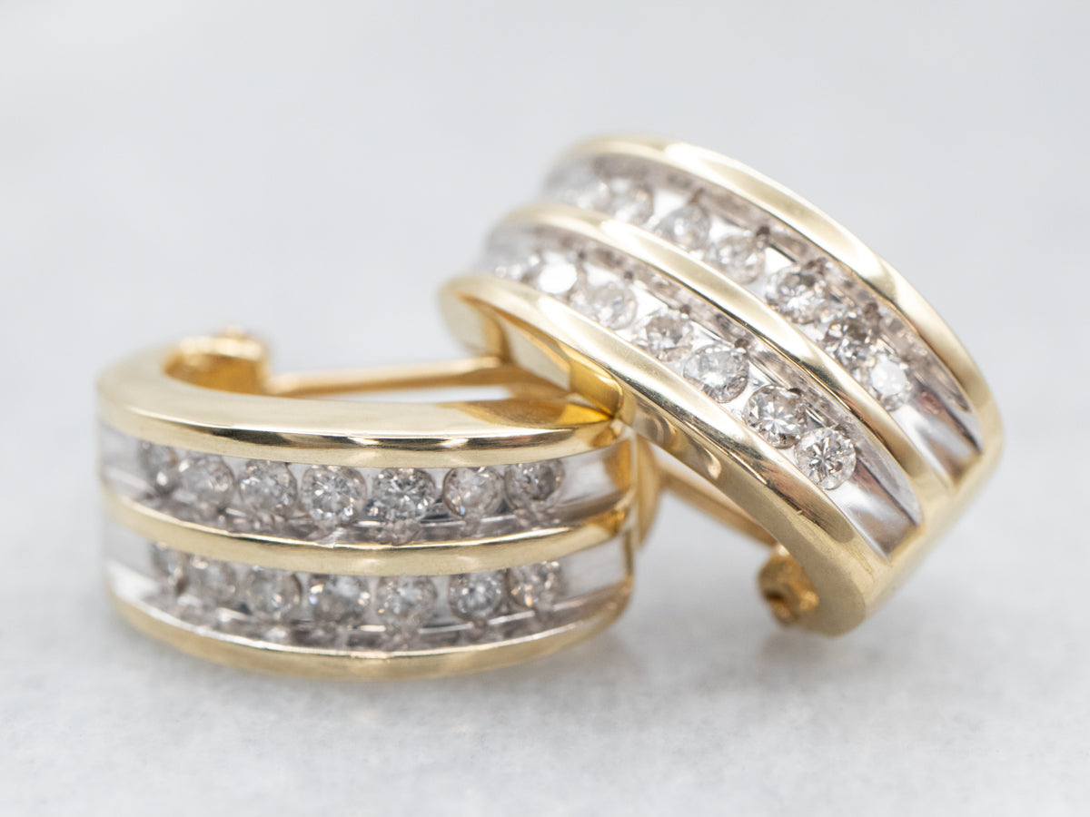 Curved Channel Set Diamond Earrings