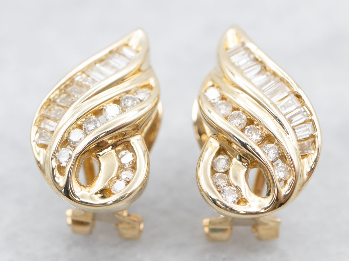 Round Brilliant and Baguette-Cut Diamond Earrings