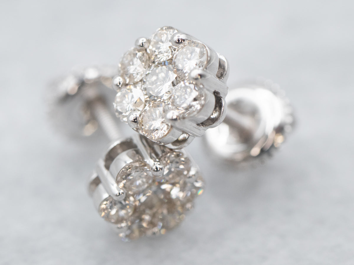 Floral Diamond Stud Earrings in White Gold