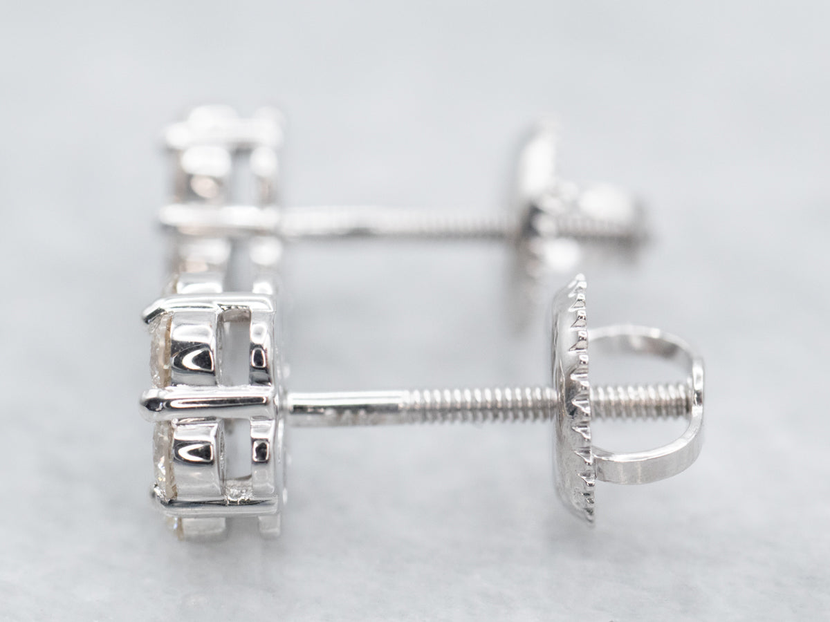 Floral Diamond Stud Earrings in White Gold