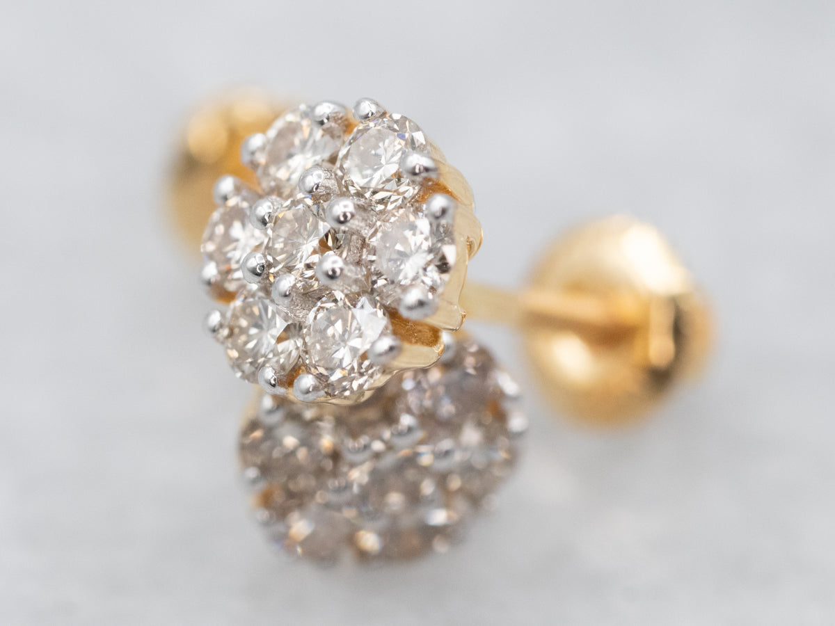 Yellow Gold Diamond Floral Cluster Stud Earrings