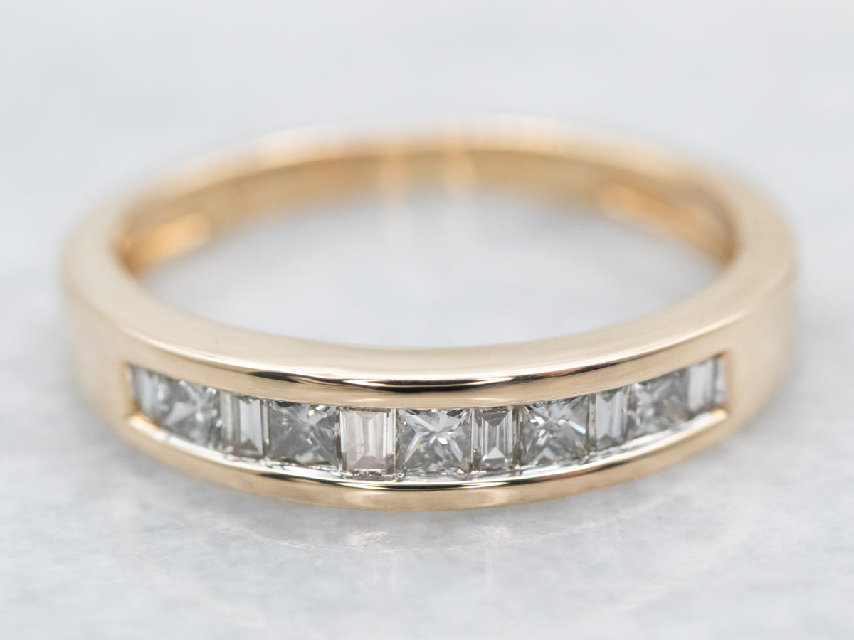 14K Yellow Gold Channel Set Princess Cut Diamond Band Ring