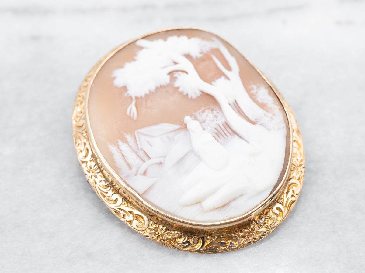 Vintage Landscape Cameo Brooch or Pendant