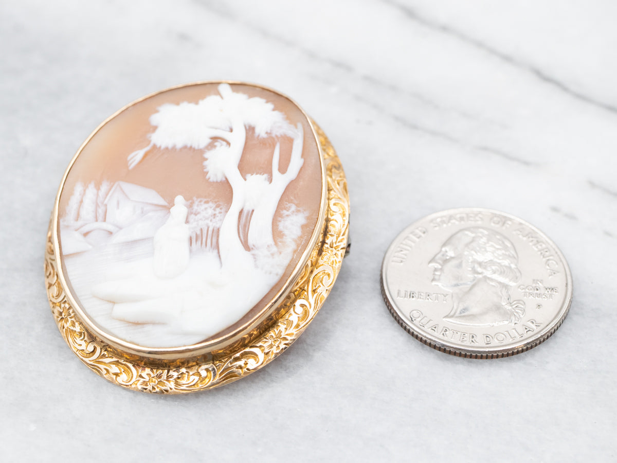 Vintage Landscape Cameo Brooch or Pendant