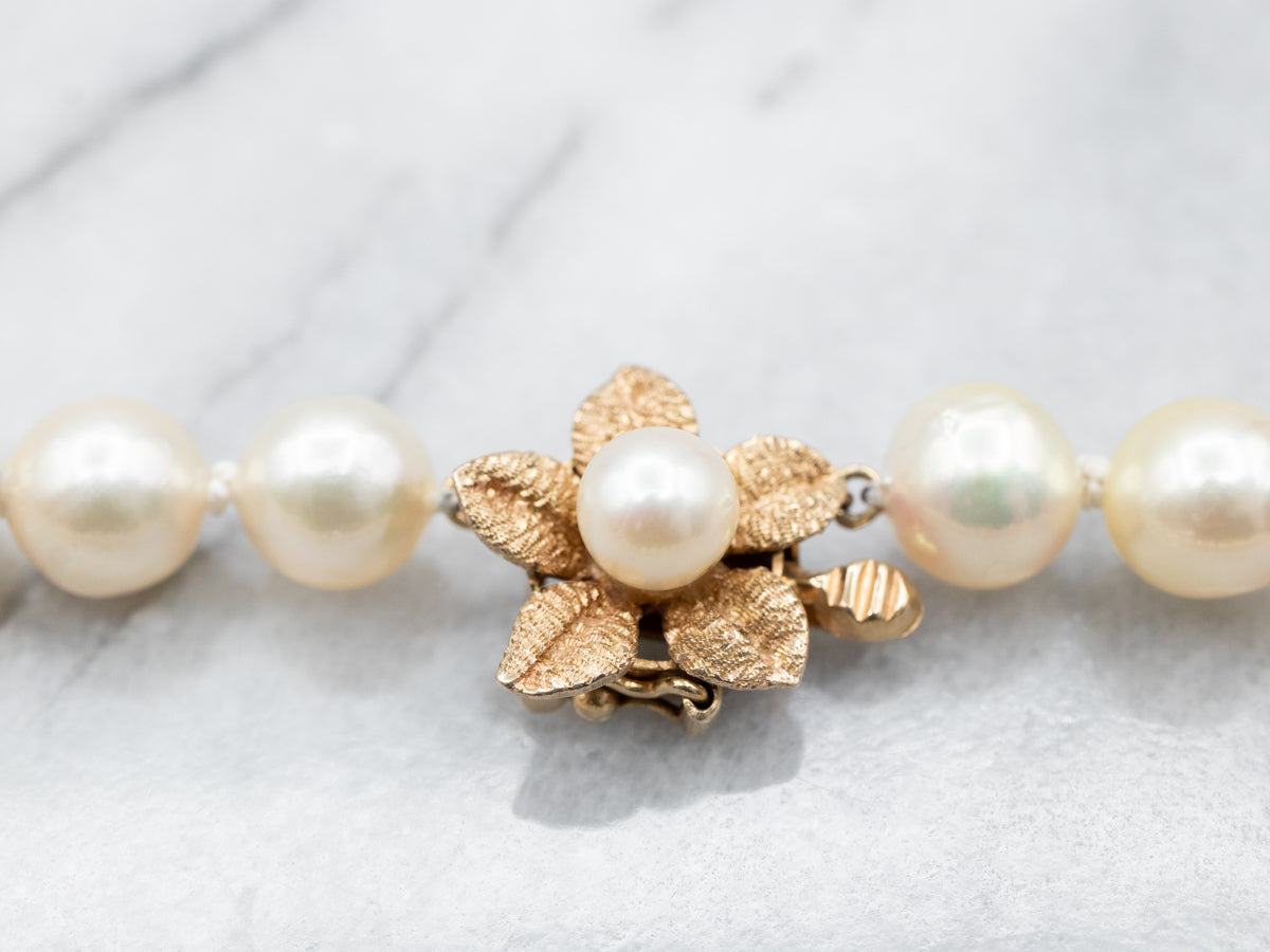 Vintage Flower Clasp Pearl Bead Necklace