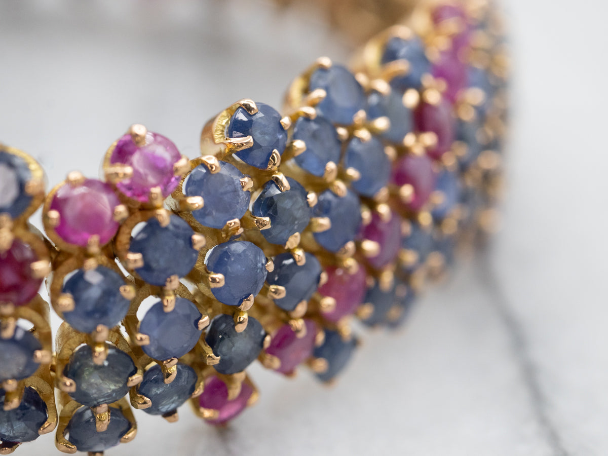 22K Yellow Gold Blue Sapphire and Ruby Encrusted Tennis Bracelet