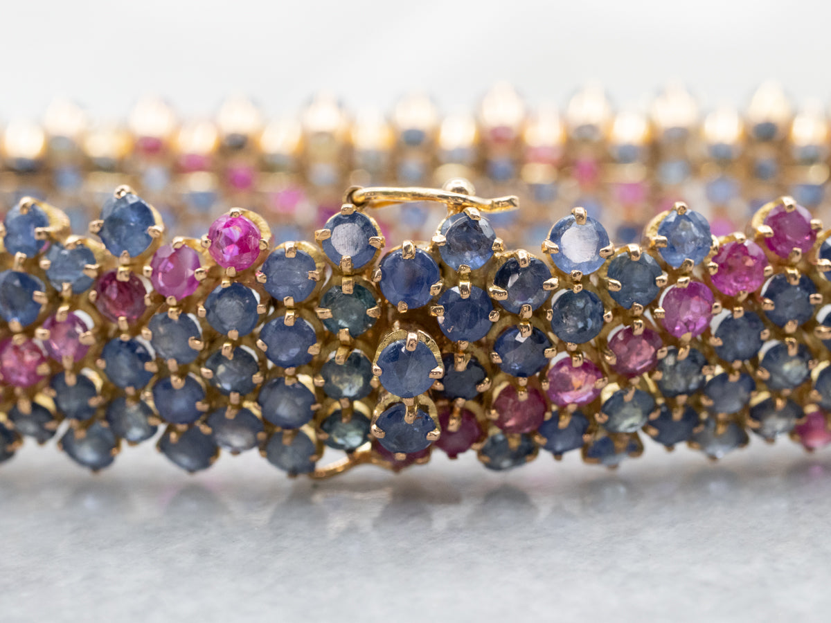 1.00 Carat Garnet Beads Diamond Yellow Gold Multi-Strand Bracelet