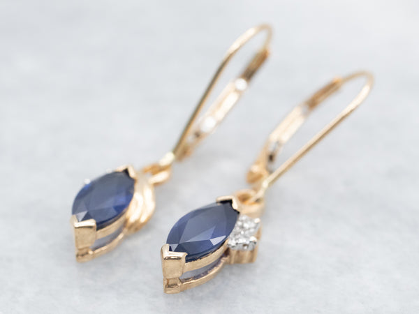 Marquise Cut Sapphire and Diamond Drop Earrings