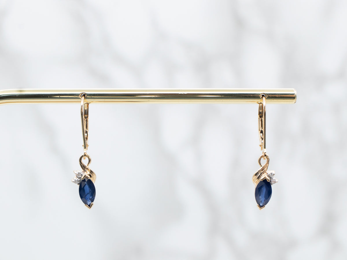 Marquise Cut Sapphire and Diamond Drop Earrings