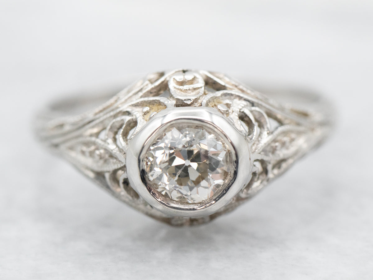 Art Deco Old Mine Cut Diamond Engagement Ring