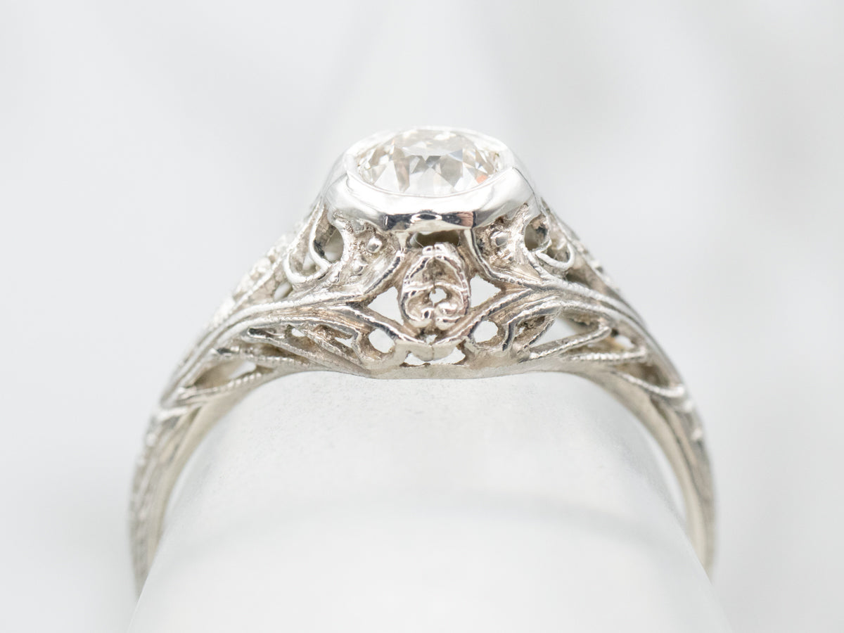 Art Deco Old Mine Cut Diamond Engagement Ring