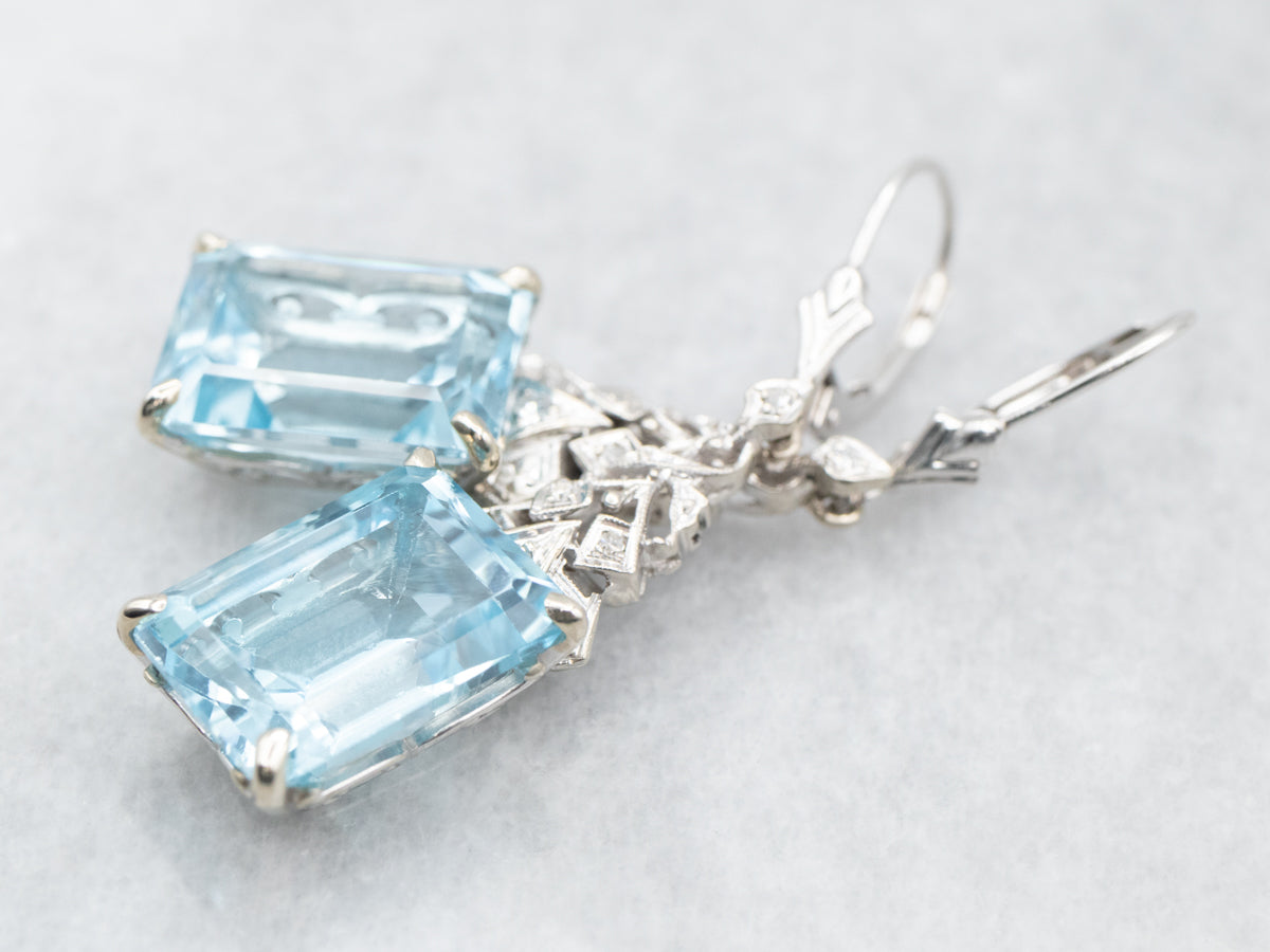 Blue Topaz and Diamond Drop Earrings