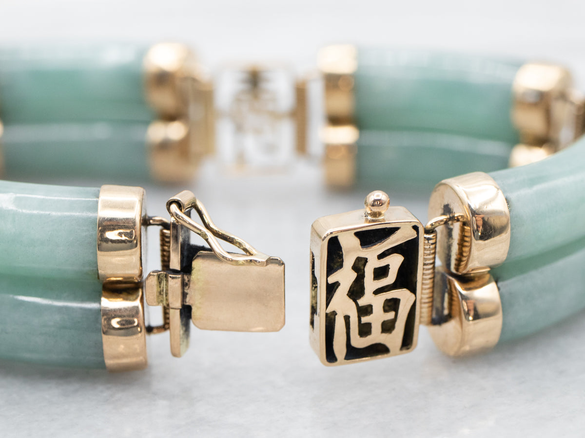 Elegant Alternating Yellow Gold Twist and White Jade Link Bracelet