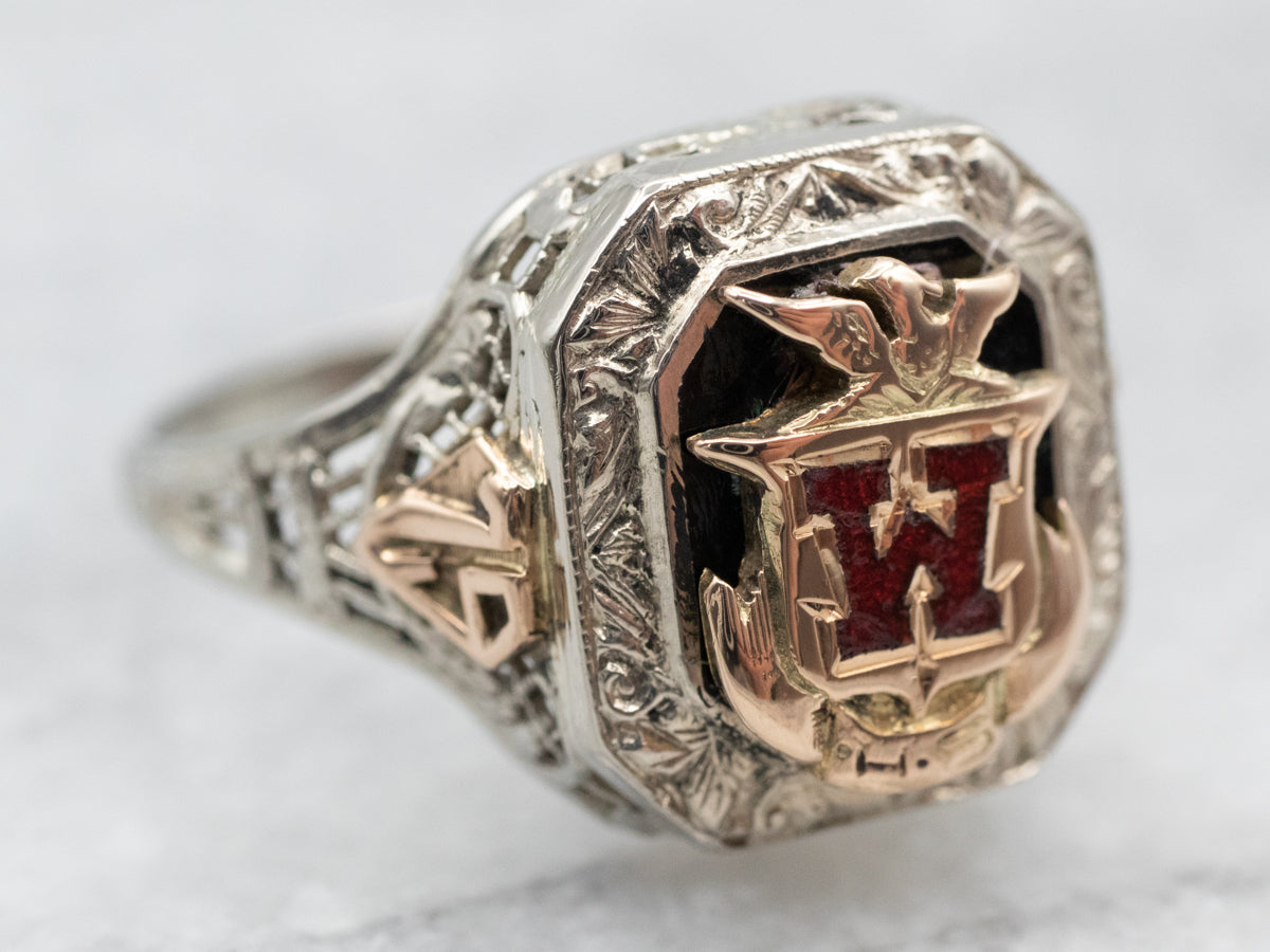 Two Toned Vintage W Monogram Class Signet Ring