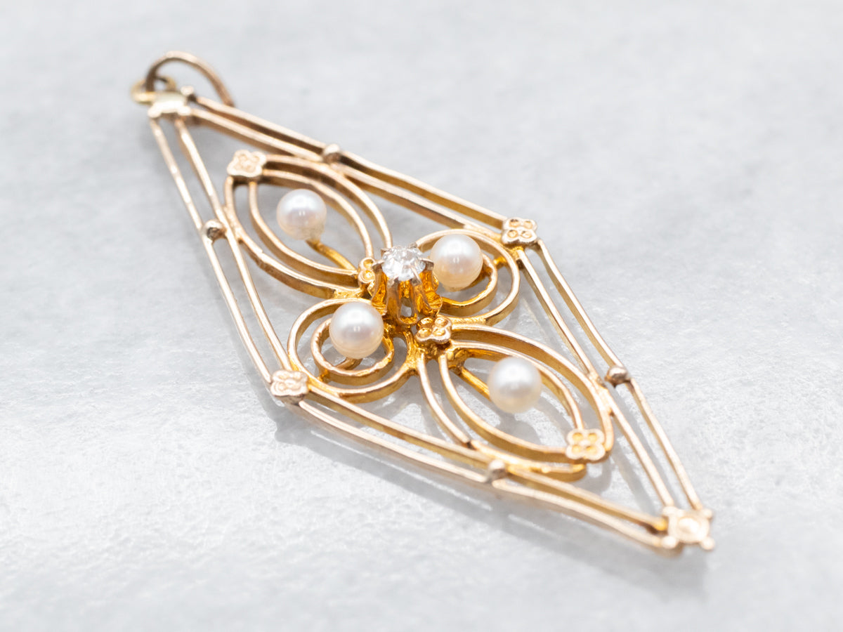 Vintage Diamond and Seed Pearl Lavalier Pendant