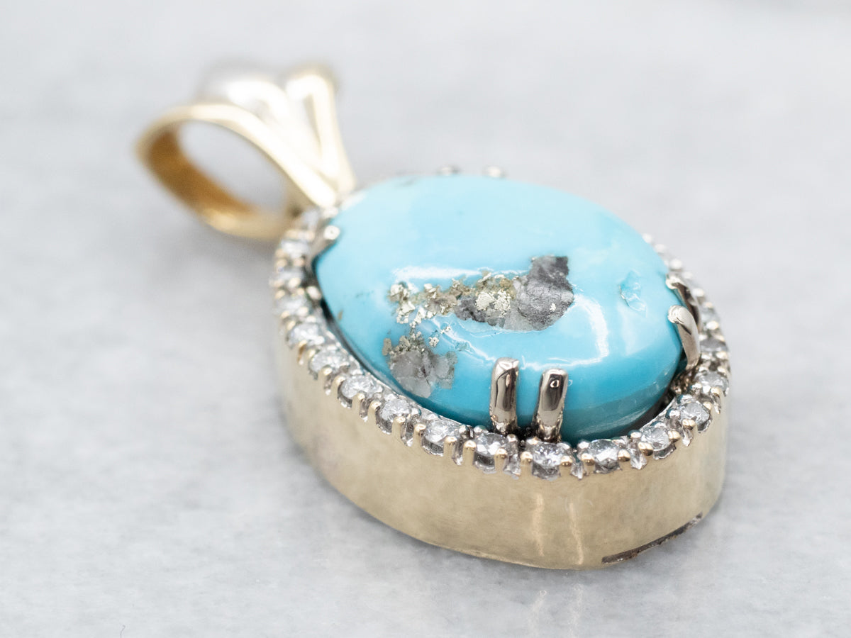 Turquoise and Diamond Halo Pendant