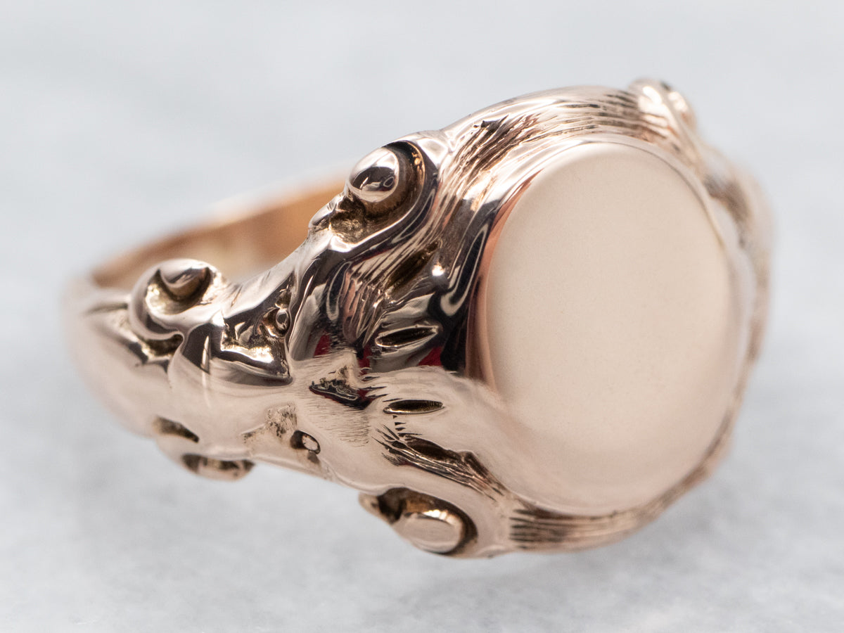 Antique Rose Gold Lions Head Signet Ring