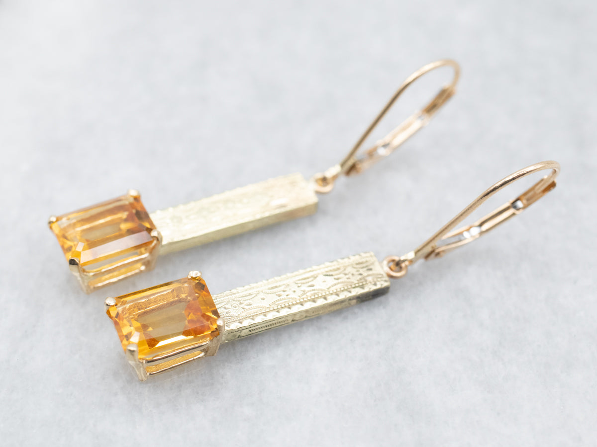 Citrine Gold Bar Drop Earrings