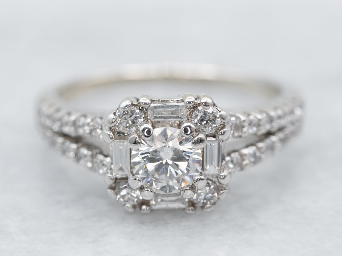 Modern Diamond Halo Engagement Ring