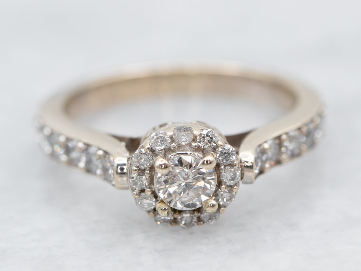 Modern Diamond Halo Engagement Ring