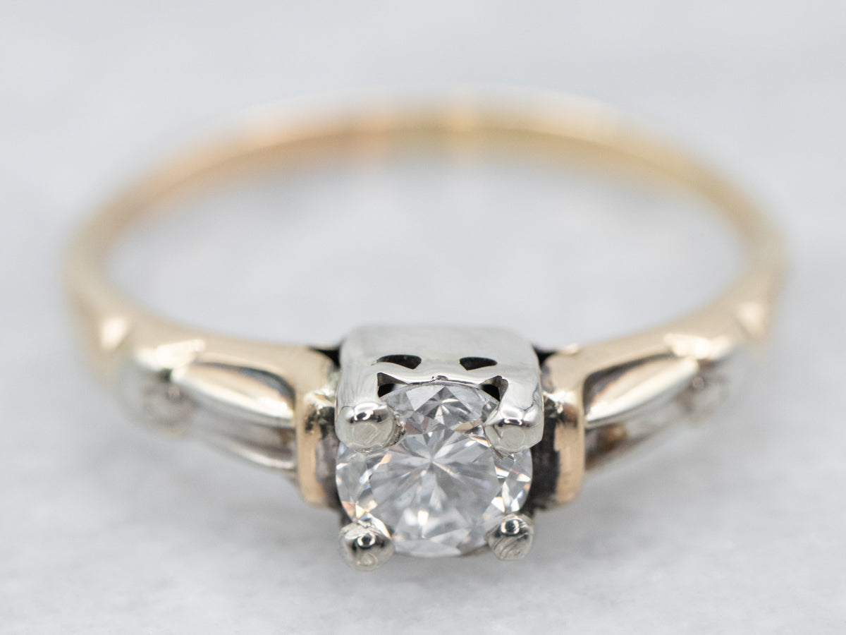 Retro Era Two Tone Gold Diamond Solitaire Engagement Ring