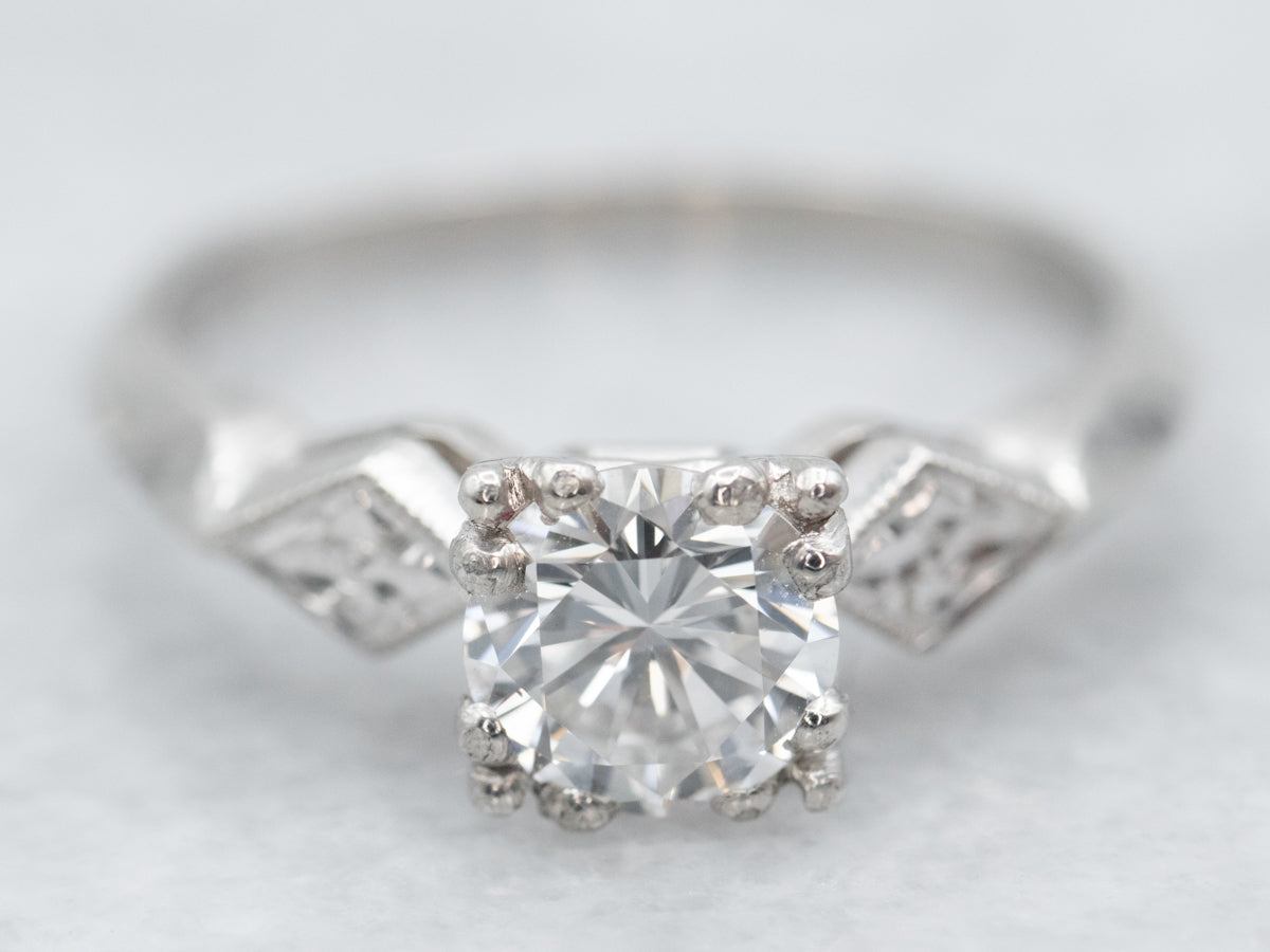 Retro Era Floral Diamond Engagement Ring