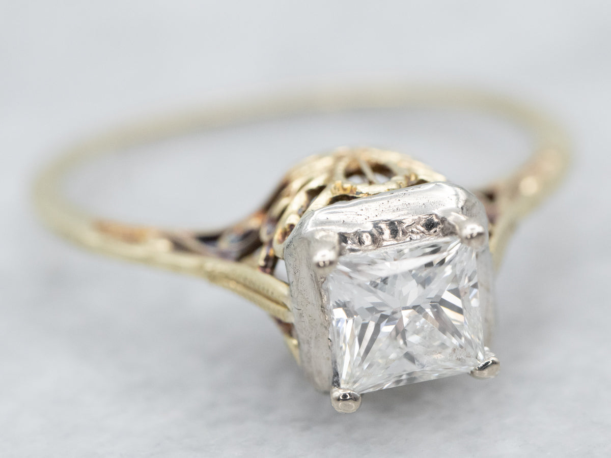 Princess Cut Diamond Art Deco Filigree Engagement Ring