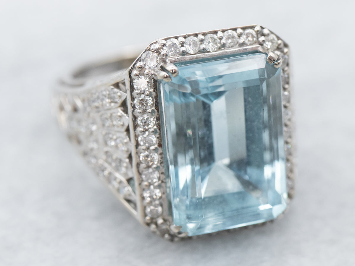 Bold Aquamarine and Diamond Cocktail Ring