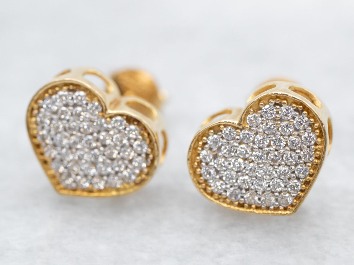 Sweet 18K-Gold Diamond Heart Earrings