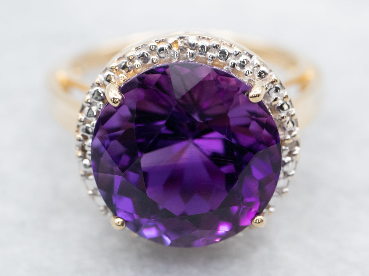 Two Tone Gold Amethyst Cocktail Ring