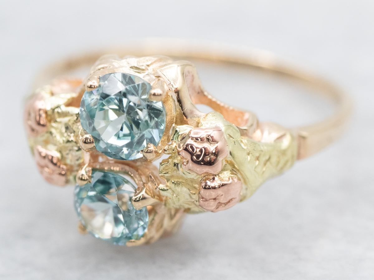 Lovely Botanical Blue Zircon Ring