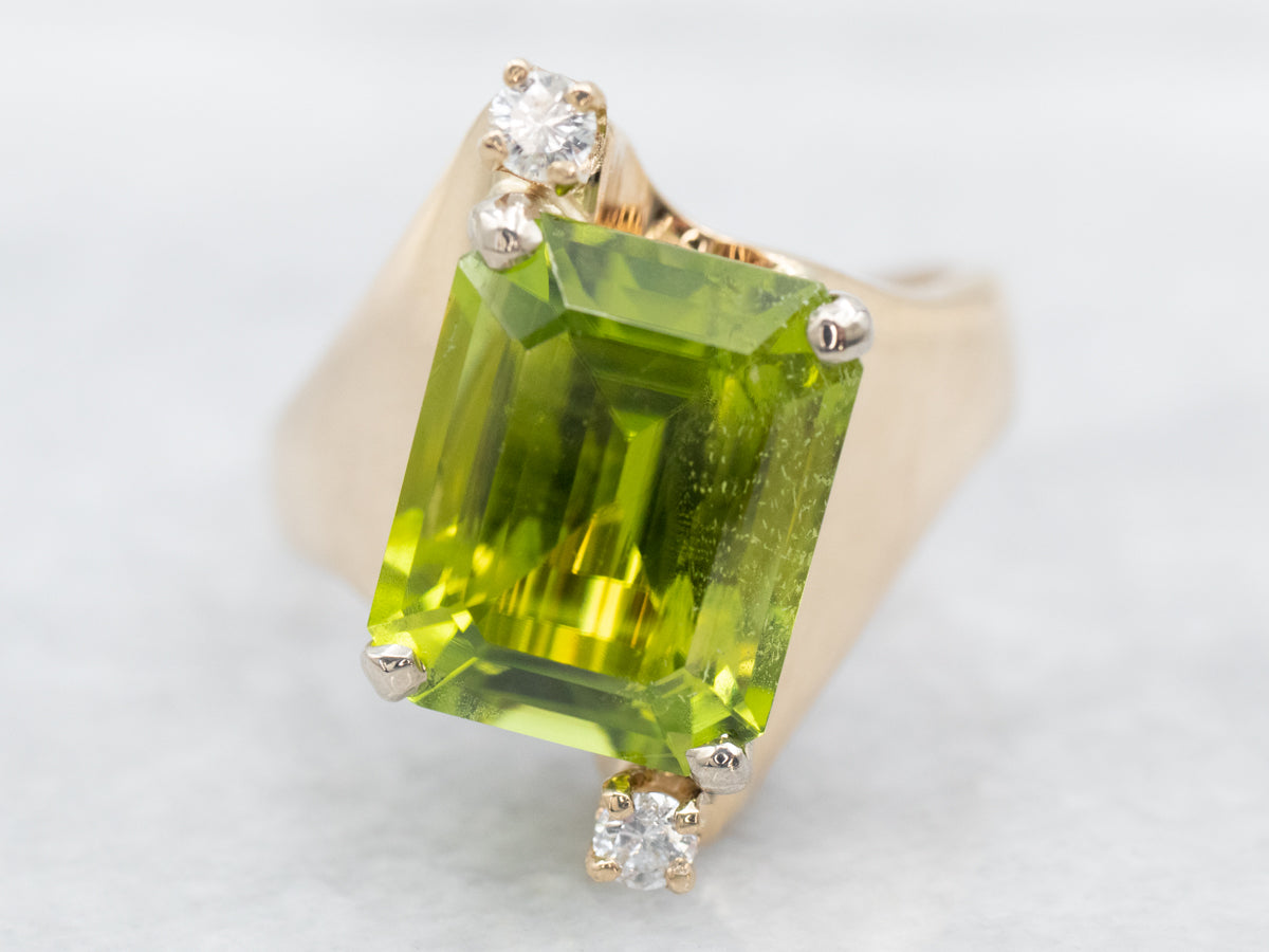 Modernist Peridot and Diamond Cocktail Ring