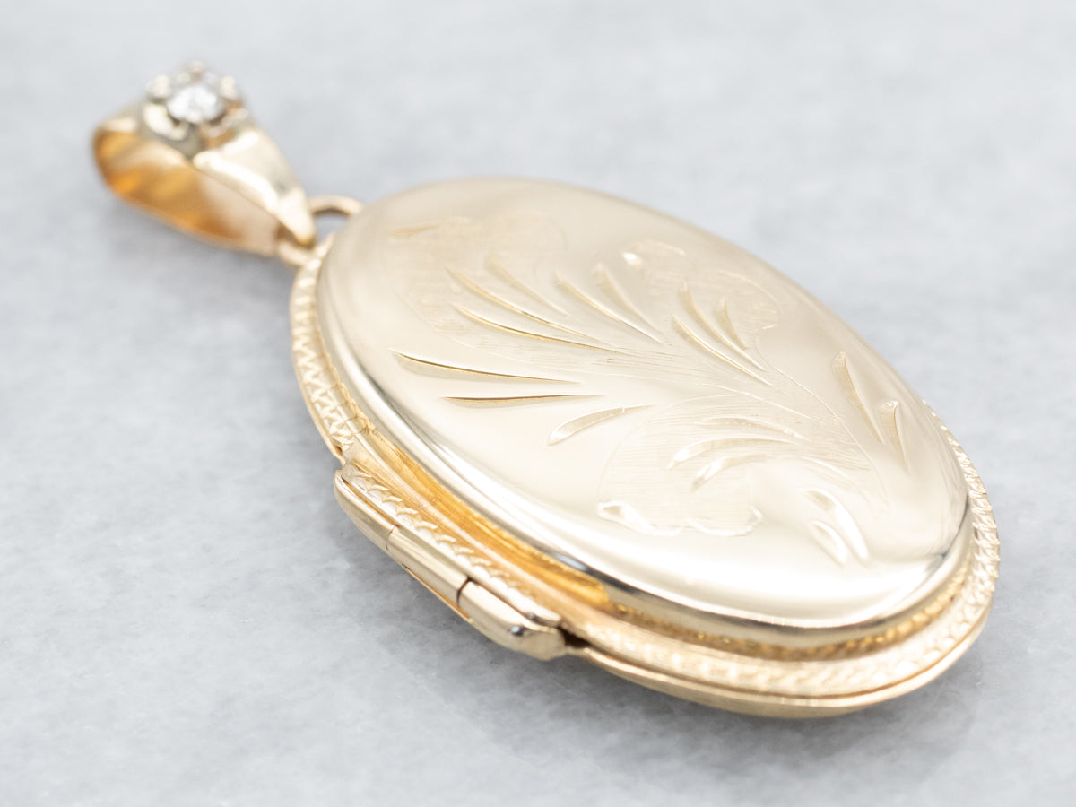 Vintage Gold Botanical Diamond Locket