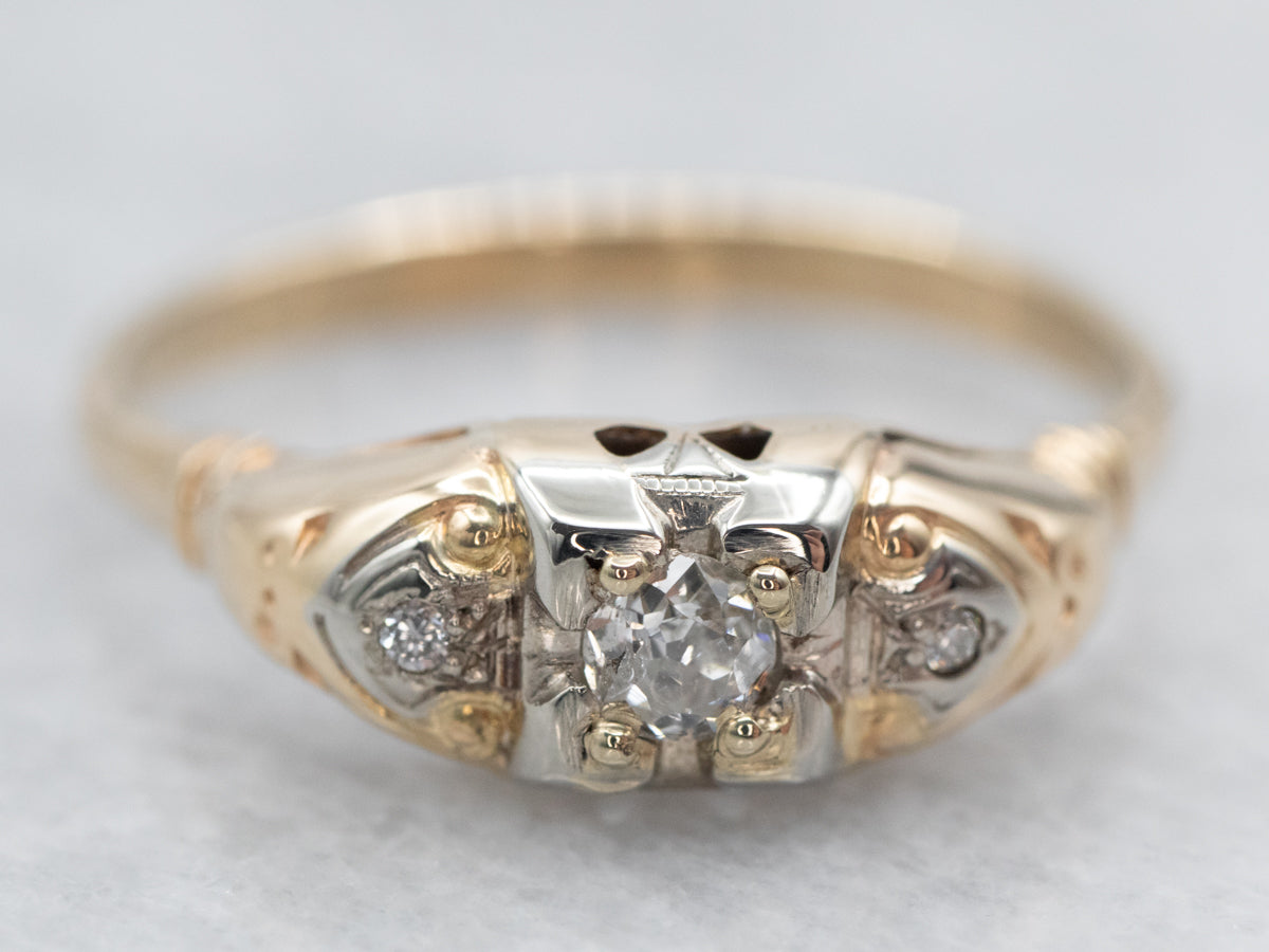 Exquisite Two-Tone Gold Old Mine Cut Diamond Engagement Ring