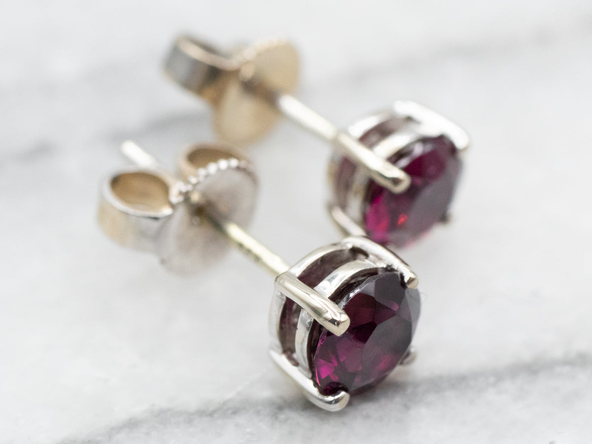 White Gold Garnet Stud Earrings